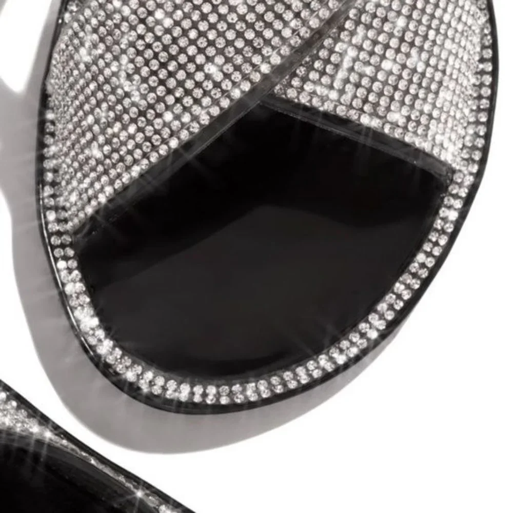 NEW Embellished Criss Cross Jelly Slides in Black - Picture 3 of 6